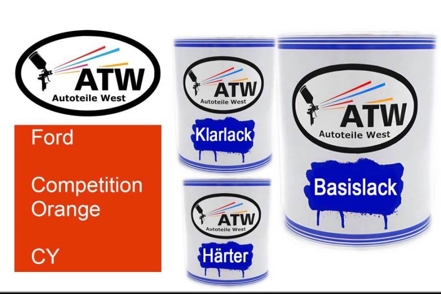 Ford, Competition Orange, CY: 1L Lackdose + 1L Klarlack + 500ml Härter - Set, von ATW Autoteile West.
